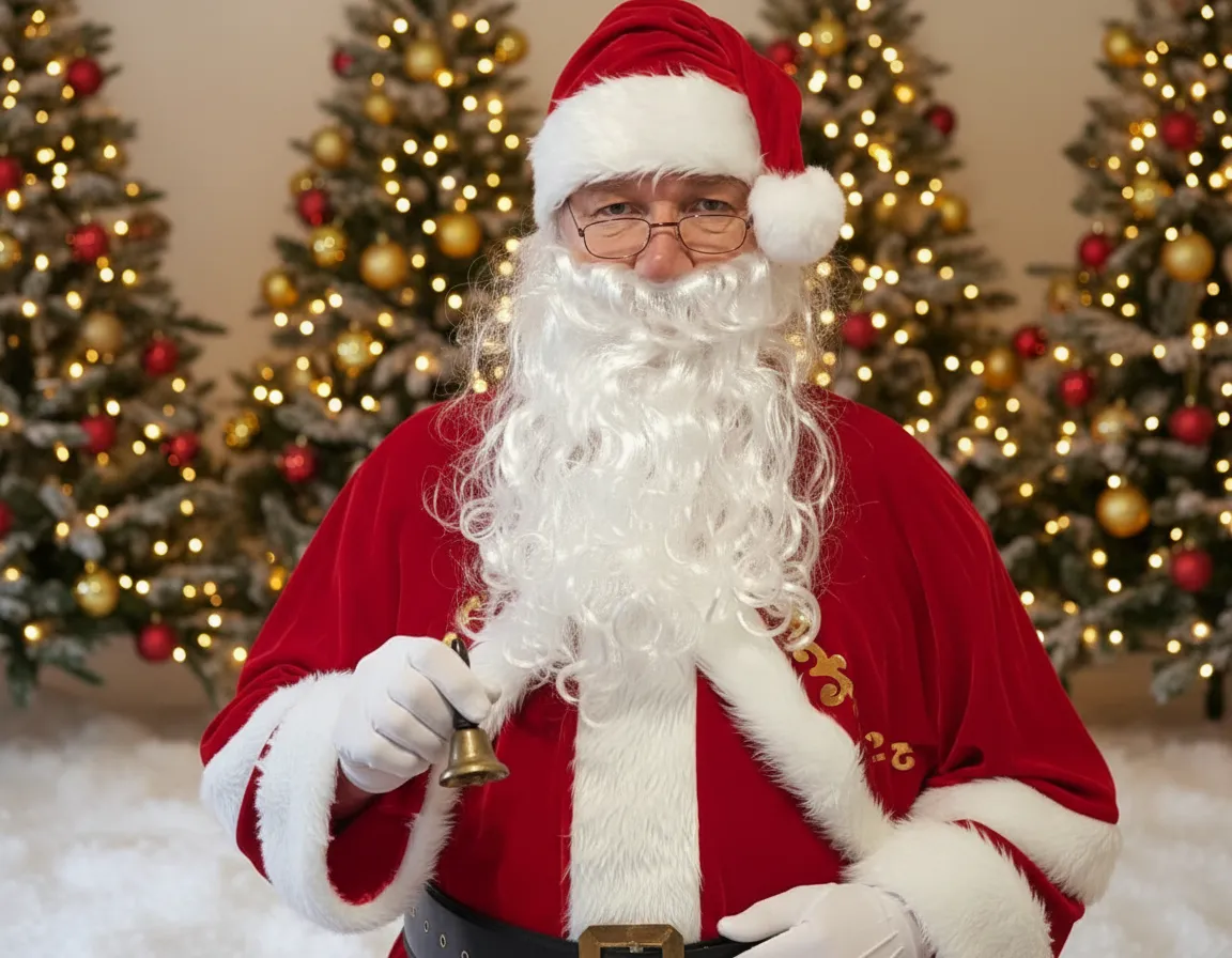Weihnachtsmann bei einem Familienbesuch mit Kindern